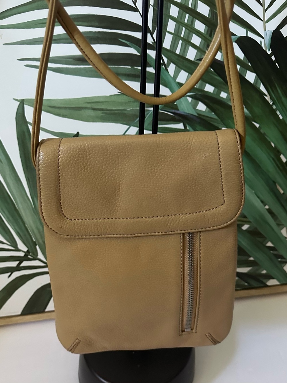 Tignanello Tan Pebbled Leather Crossbody Bag